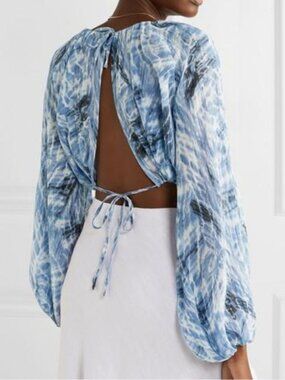 Georgia Alice blue Giselle open back printed cotton and silk blend blouse